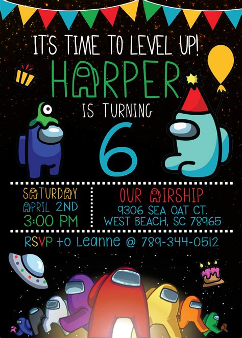 Among Us Theme Birthday Party Invitation With Or Without Photo Print