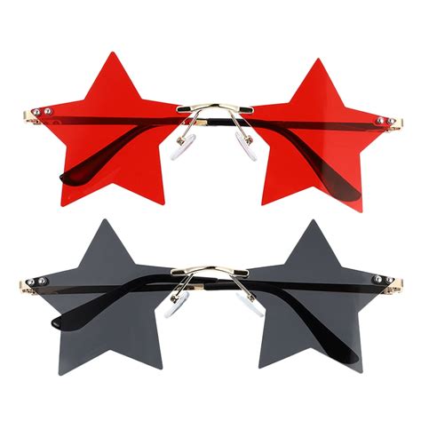 Tinksky 2 Pairs Star Shaped Glasses Personality Star Glasses Party Rimless Sunglasses