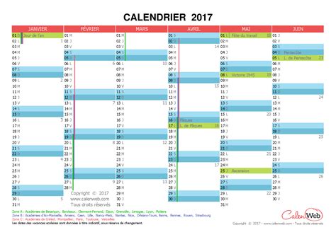 Calendrier Semestriel Année 2017 Avec Jours Fériés Et Vacances