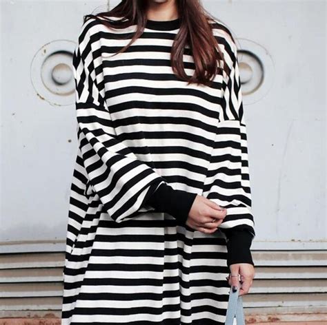 Black And White Striped Plus Size Sweater Dress Buddhatrends Plus