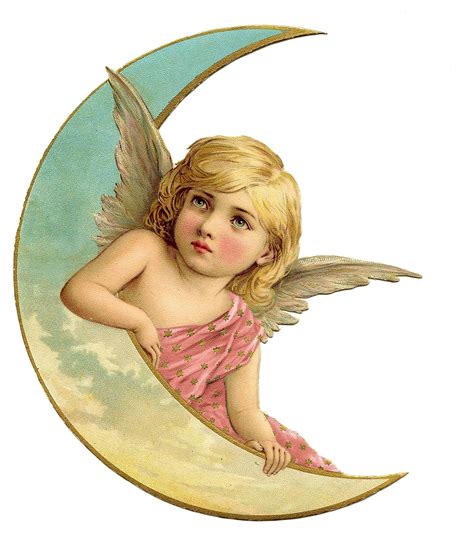 Fairies Crescent Moon Vintage Christmas Image Amazing Angel On Moon