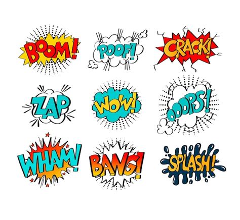 Premium Vector Collection Of Nine Multicolored Comic Sound Effects In