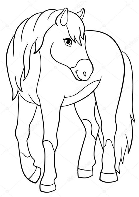 Zelf een prachtige tekening maken van een paard? Kleurplaten. Boerderijdieren. Leuk paard — Stockvector ...