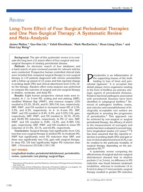 PDF Long Term Effect Of Four Surgical Periodontal Therapies And One