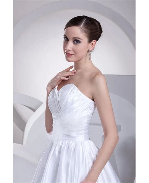 Sweetheart Aline Empire Waist White Satin Wedding Dress With Flower