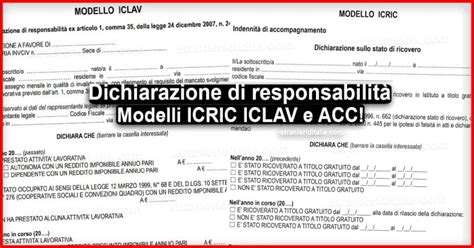 Dichiarazione di responsabilità INPS cos è Modelli ICRIC ICLAV e ACC