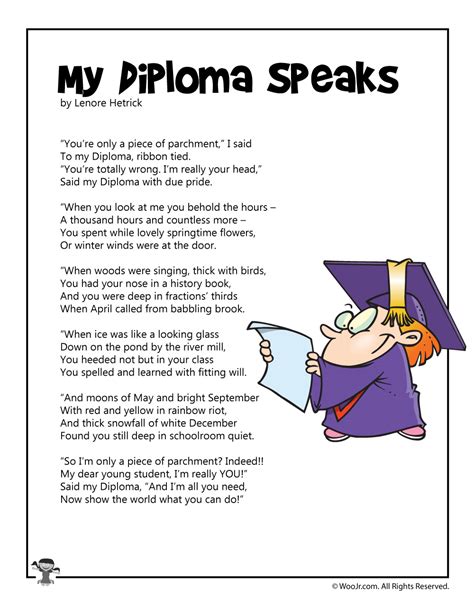 My Diploma Speaks Graduation Poem Woo Jr Kids Activities Children