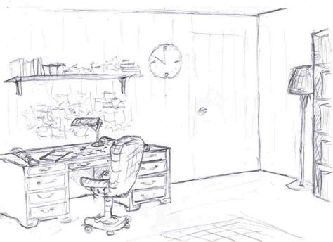 Design Sketch Of Desk In The Study Room