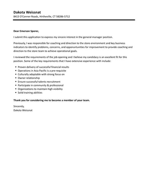 General Manager Cover Letter Velvet Jobs
