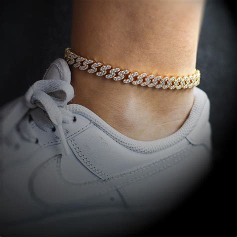 8mm Iced Cuban Link Anklet In Gold Helloice Jewelry