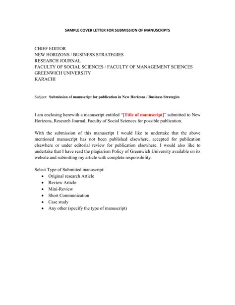 Cover Letter To Academic Journal For Submission — Cover Letters