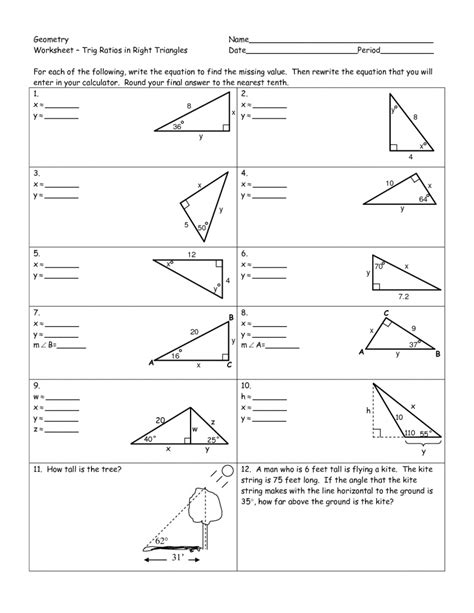 Trigonometric ratios of some special angles. Geometry Worksheet - Trig Ratios in Right Triangles