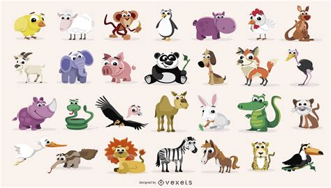 Paquete De Dibujos Animados De Animales Domésticos Y Salvajes
