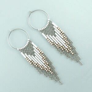 White Seed Bead Fringe Earrings Handmade Jewelry For Women Etsy