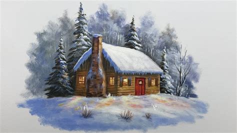 Winter Serie 7 How To Paint A Winter Cottage With Acrylic Paints Youtube