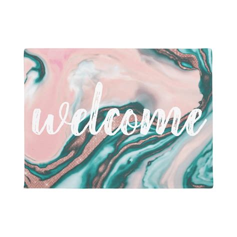 Rose Gold Glitter Pink Teal Swirly Painted Marble Doormat Zazzle