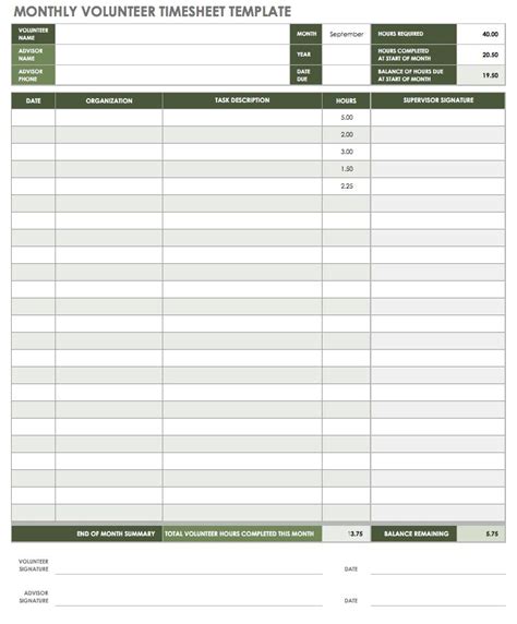 Monthly Timesheet Template Free Printable Pdf Template