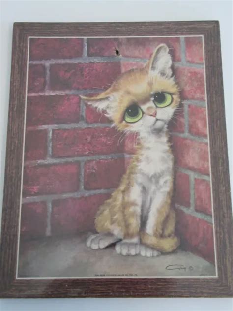 Mcm Pity Kitty Defects 60s Gig Big Eye Cat Lithograph Art Print Sad