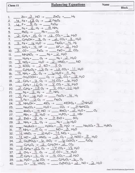 Chemistry balancing equations practice worksheet answer key. Balancing Chemical Equations Worksheet Answer Key 1 25