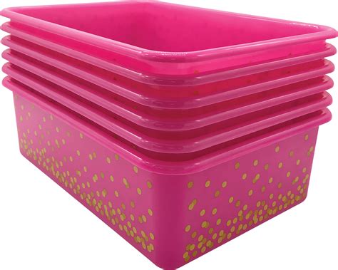 Pink Confetti Large Plastic Storage Bins 6 Pack Tcr32245 Teacher