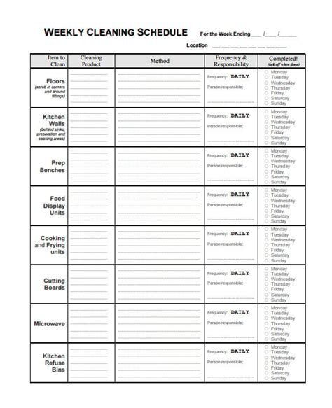 Cleaning Schedule Templates