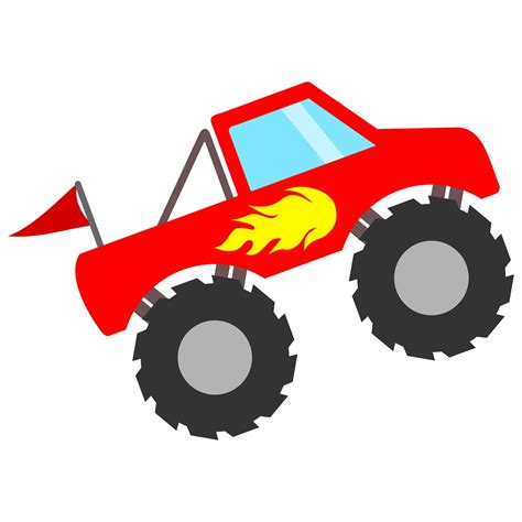 Red Monster Truck SVG File with Flames and Flag to make Monster Truck