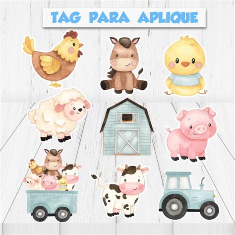 100 Tags Para Aplique 3cm Festa Fazendinha Aquarela Elo7