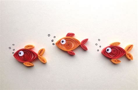 Quilled Card Orange Red Goldfish Fish On Cream Quilled Art Greeting