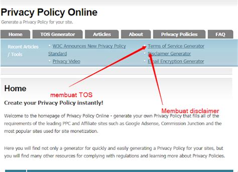 Cara Membuat Privacy Policy Disclaimer Tos Secara Otomatis