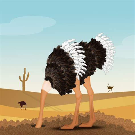 Ostrich Hiding Head In Sand Stock Vector Illustration Of Cute Animal