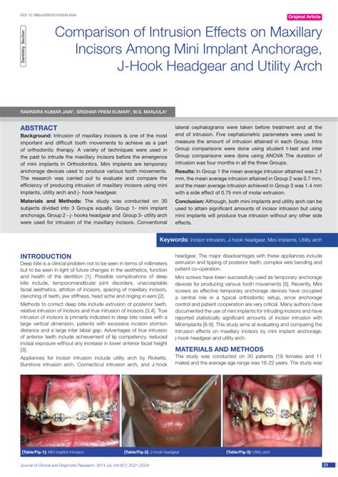Pdf Comparison Of Intrusion Effects On Maxillary Incisors Among Mini Implant Anchorage J Hook