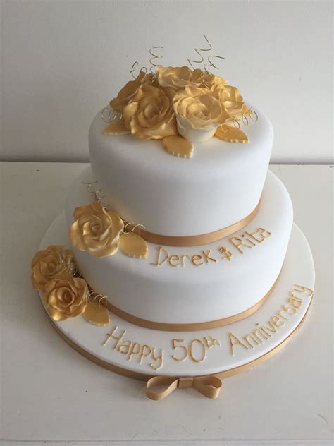 2 Tier Golden Wedding Anniversary Cake Golden Wedding Cake 4 Tier