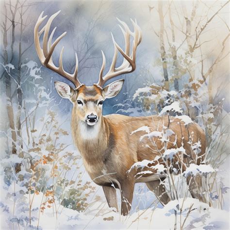 Premium Ai Image Painting Of A Deer In A Snowy Forest With Trees And
