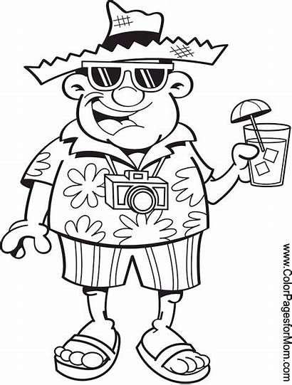 Vacation Tourist Cartoon Coloring Clipart Clip Vector