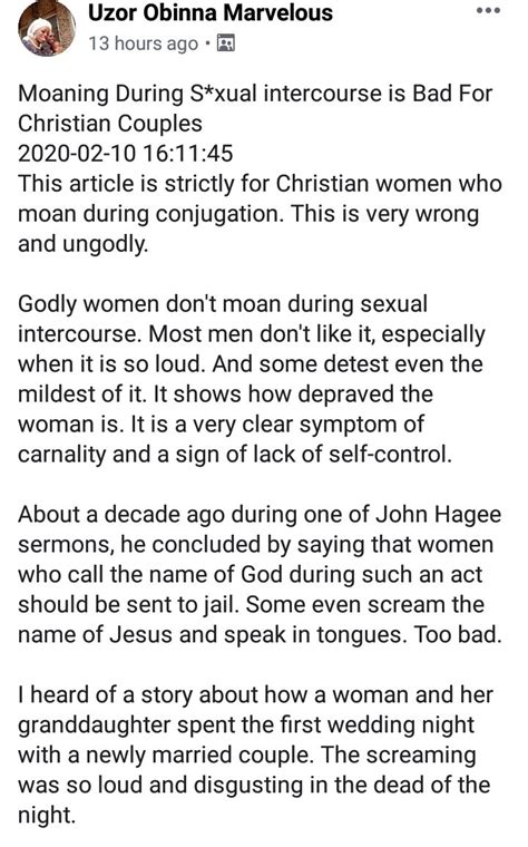 Moaning During Sex Is A Sin For Christian Couples Godly Women Dont Moan Man