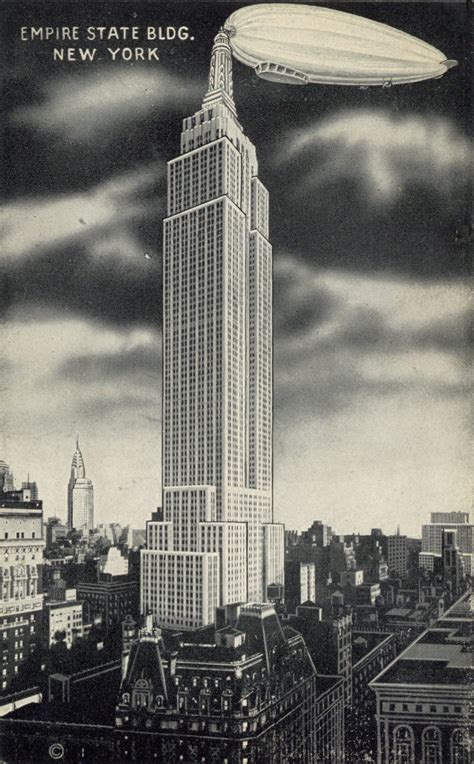 1932 Ca Nyc Empire State Building And Airship Postcard Front