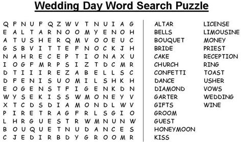 Free Wedding Kids Puzzles Weddings Wordsearch Puzzle Wedding