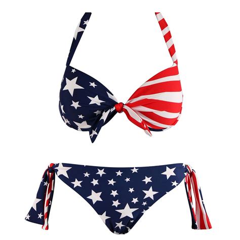 Bandeau Bikini Stars And Stripes Monikini Sexy Push Up Usa Design Flagge