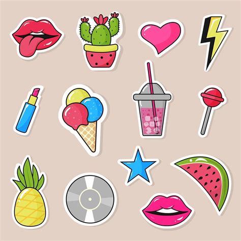 set of stickers pins patches in cartoon 80s 90s pop art style 3398395 vector art at vecteezy