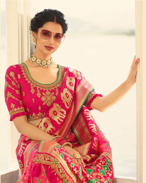 Pink Embroidered Banarasi Silk Saree With Blouse Real Saree 3175056