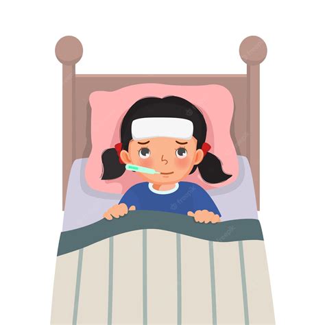 La Niña Enferma Tiene Fiebre Alta Gripe Y Resfriado Acostado En La