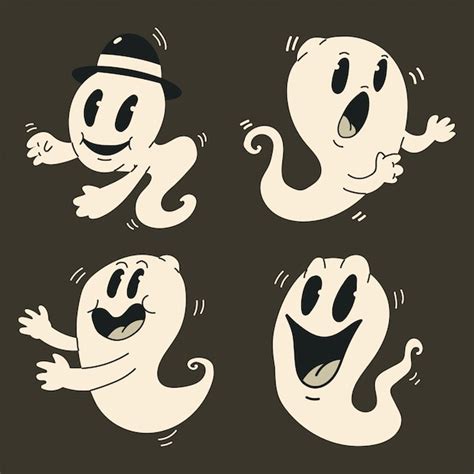Premium Vector Cute Cartoon Ghosts Set Halloween Funny Vintage