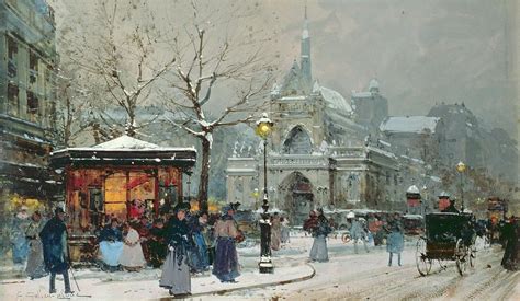 Snow Scene In Paris By Eugene Galien Laloue Snow Scenes Paris Art