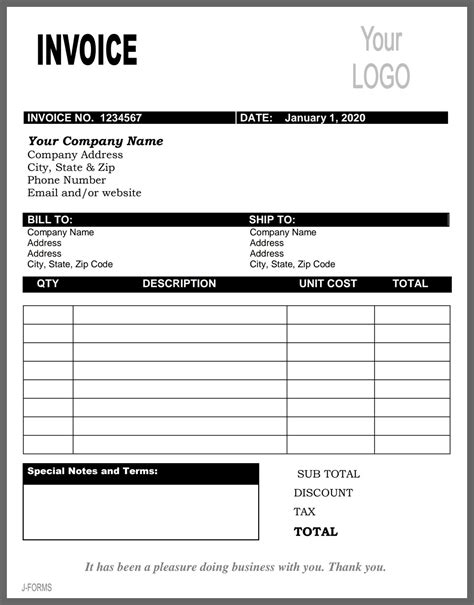 Invoice Template Printable Invoice Business Form Editable Invoice