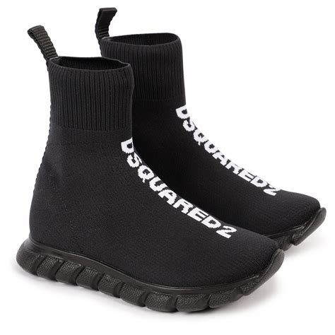Dsquared2 Ankle High Knit Sock Sneakers In Black — Bambinifashioncom