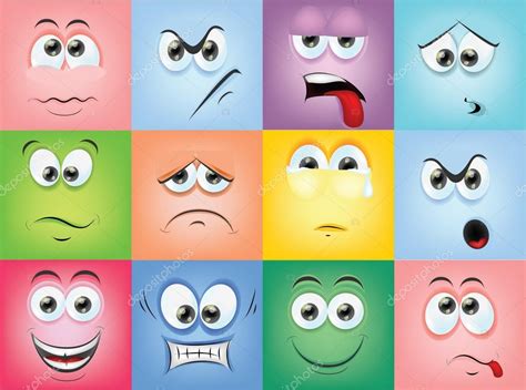 Caras De Dibujos Animados Con Emociones Vector De Stock 32484223 De