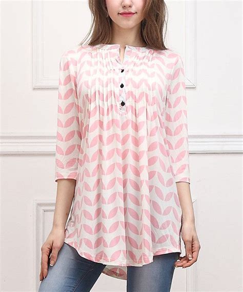 Light Pink Geo Leaf Notch Neck Tunic Reborn Collection Tunic Pretty