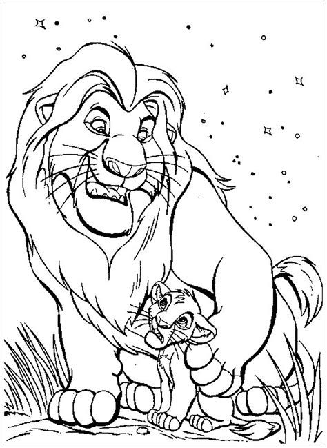 Mufasa et Simba - Coloriage Le roi lion - Coloriages pour enfants