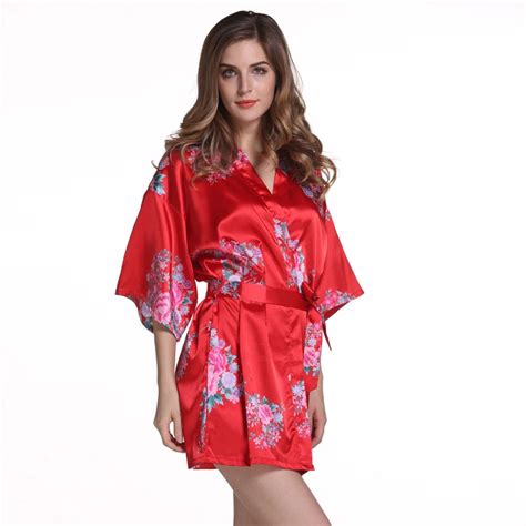 Red Plus Size Chinese Women S Satin Nightgown Short Robe Gown New Style Kimono Bathrobe Sexy