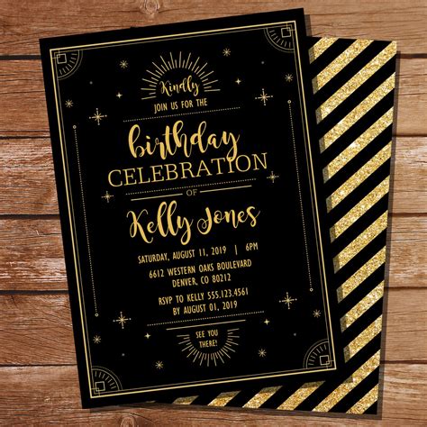 glitz and glam party invitation black and gold party gatsby party sunshine parties